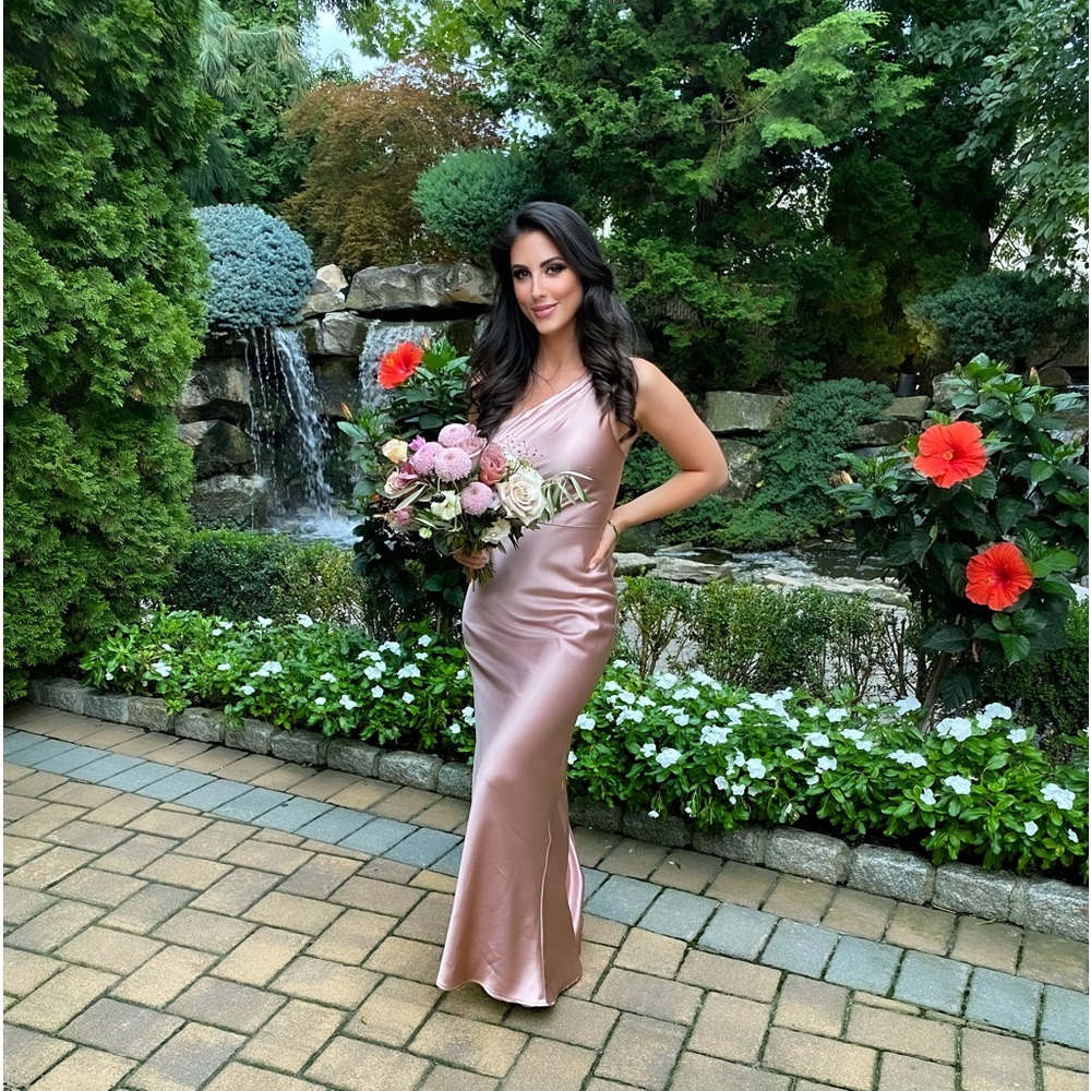 Bridesmaid pink satin dress